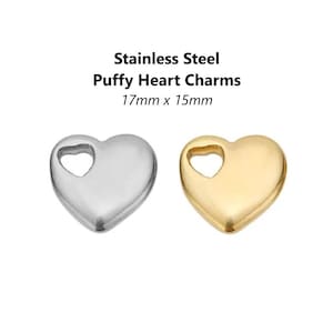 4pcs - 15x15mm titanium heart pendants, solid, puffy, charm, bracelet, jewelry, necklace, earring