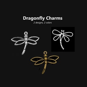 10 Dragonfly Pendants: Antique Silver or Bronze (2 designs available)