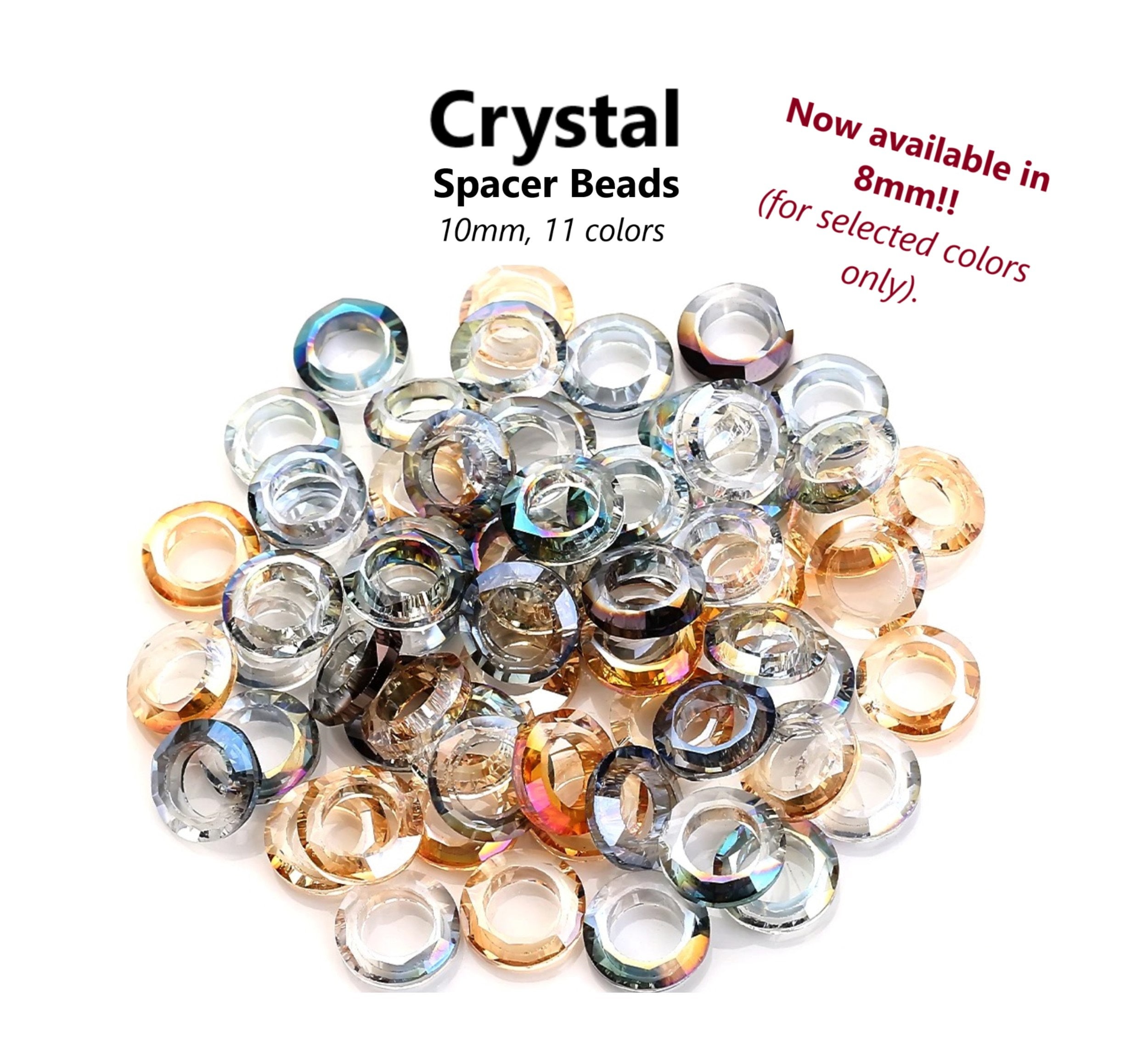 20pcs - 8mm, 10mm, glass, clear, crystal, large hole, spacer beads, component, jewelry, DIY,
