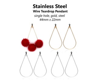 10pcs Stainless Steel Teardrop Earring Pendants: Gold & Silver, 44x22mm