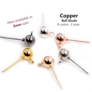 May include: Six copper ball studs in different colors, including silver, gold, rose gold, and black. The studs are 3mm in size and are available in 6 colors and 3 sizes.