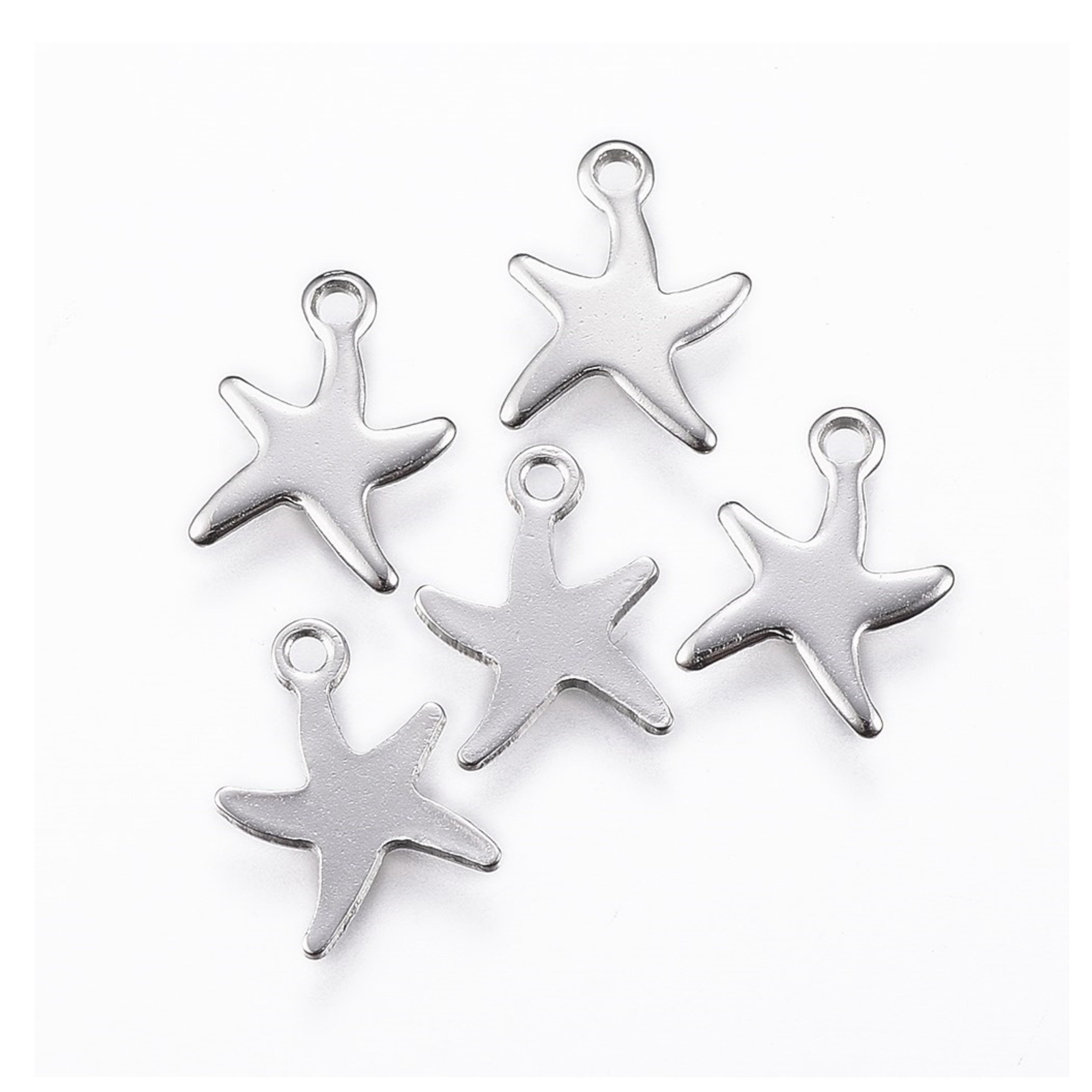 50pcs Stainless Steel Starfish Charms: Nautical DIY Jewelry (12x9mm)