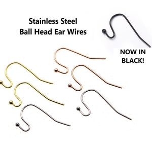 May include: A set of six stainless steel ball head ear wires in gold, silver, and black. The ear wires are a popular choice for jewellery making.
