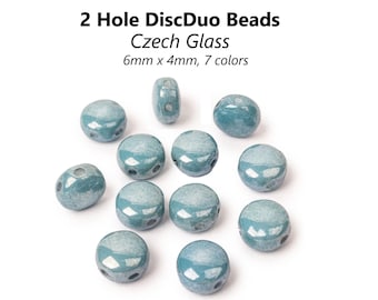 Czech Glass DiscDuo Beads: Flat Round 2-Hole Beads, 6mm (50pcs)