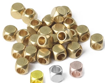 Square Copper Spacer Beads: Brass, Silver, Rose Gold - (5g)