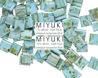 Miyuki Tila Beads: Antique Turquoise Blue Picasso, 2-Hole Glass Beads