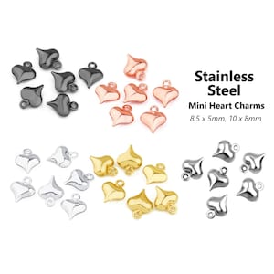 50pcs - 8.5x5mm, 10x8mm, stainless steel, pendant, tiny, heart, hollow, component, jewelry, DIY