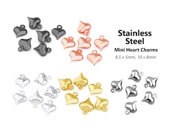 50pcs - 8.5x5mm, 10x8mm, stainless steel, pendant, tiny, heart, hollow, component, jewelry, DIY
