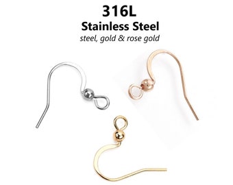 20pcs - 17x20mm, 316L surgical stainless steel, earring hook, gold, steel, rose gold, connector, component, jewelry, DIY