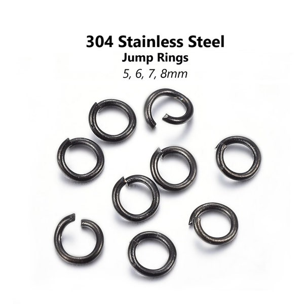 100pcs - 5,6,7,8,10mm, 304 stainless steel, jump ring, black, electrophoresis black, open, connector, earring, component, charm, jewelry