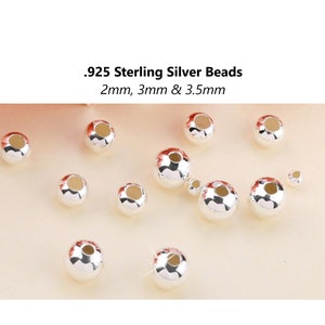 50pcs - 2mm, 3mm, 3.5mm, .925 Sterling Silver, beads, tiny, component, jewelry, DIY,