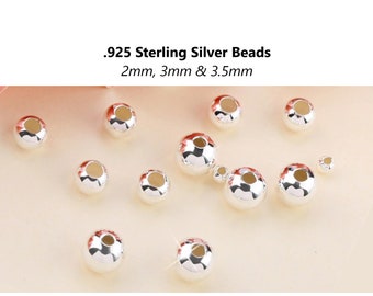 20pcs - 2mm, 3mm, 3.5mm, .925 Sterling Silver, beads, tiny, component, jewelry, DIY,