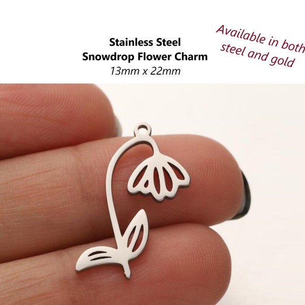10pcs - 22x13mm, stainless steel, pendant, charm, flower, snowdrop, earring, necklace, finding, jewelry making, DIY, craft