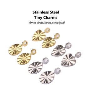 10 pièces - 6 mm, acier inoxydable, pendentif, petit, coeur, cercle, or, acier, maillon ouvert, froissé, composant, bijoux, bricolage