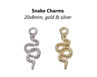 4pcs - 20x8mm, snake charm, twisted snake, pendant, gold, silver, zinc alloy