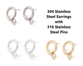 10pcs - 16.5x12mm, 316L surgical stainless steel pin, 304 stainless steel circle & loop, connector, component, jewelry, DIY