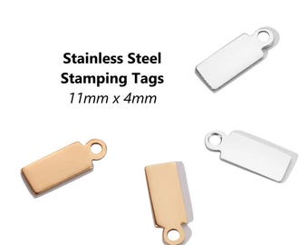 20pcs - 11x4mm | Stainless Steel | Non-Tarnish | Rectangle | Charm | Tiny | Blank | Stamping Tags | Jewelry | Necklace | Earrings