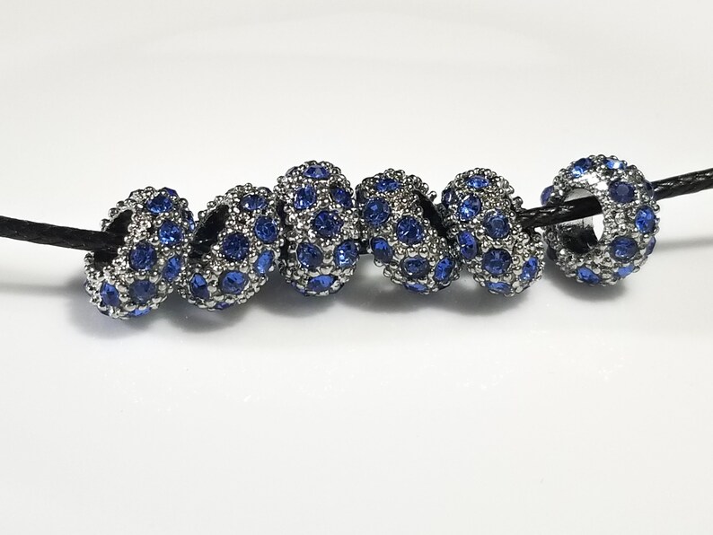 big hole bead large hole bead component 11x5.5mm medium blue pave DIY European bead destash jewelry rhinestones 1pc crystal