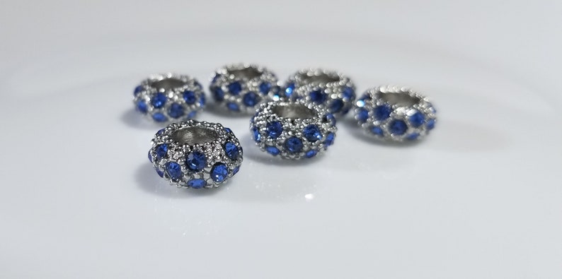 big hole bead large hole bead component 11x5.5mm medium blue pave DIY European bead destash jewelry rhinestones 1pc crystal