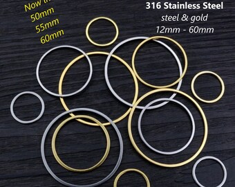 20pcs - 12-40mm, 316L stainless steel, linking rings, silver, gold, thin, hoops, closed, pendant, dangle, earring, component, charm, jewelry