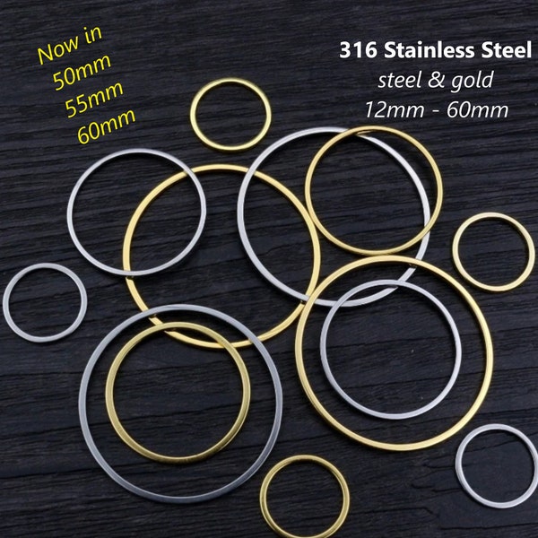 20pcs - 12-40mm, 316L stainless steel, linking rings, silver, gold, thin, hoops, closed, pendant, dangle, earring, component, charm, jewelry