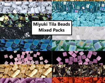 10g - Miyuki TILA, mixed packs, 5x5mm & 5x2.5mm beads, 2 hole, flat top, rectangle, two holes, glass, wrap, bracelet, component, jewelry