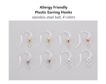 50pcs Plastic Earring Hooks: Stainless Steel Ball, Allergy Friendly