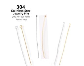 50pcs 304 Stainless Steel Jewelry Pins: Flat, Ball, Eye Head
