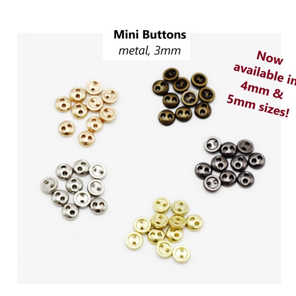 50 pezzi - 3,4,5 mm, bottoni, mini, metallo, argento, oro, canna di fucile, bronzo, oro rosa, artigianato, bambola, abbigliamento, abbellimenti, cucito