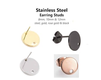 20pcs Stainless Steel Earring Posts – Thin Round, Various Colors