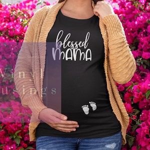 Blessed Mama Maternity T-shirt  | Featuring baby footprints  | Bump design | You pick the color | Maternity shirt | Customization