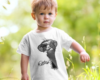 Ostrich with sunglasses Toddler shirt | Animal shirt | hand-drawn ostrich | Gift for kids