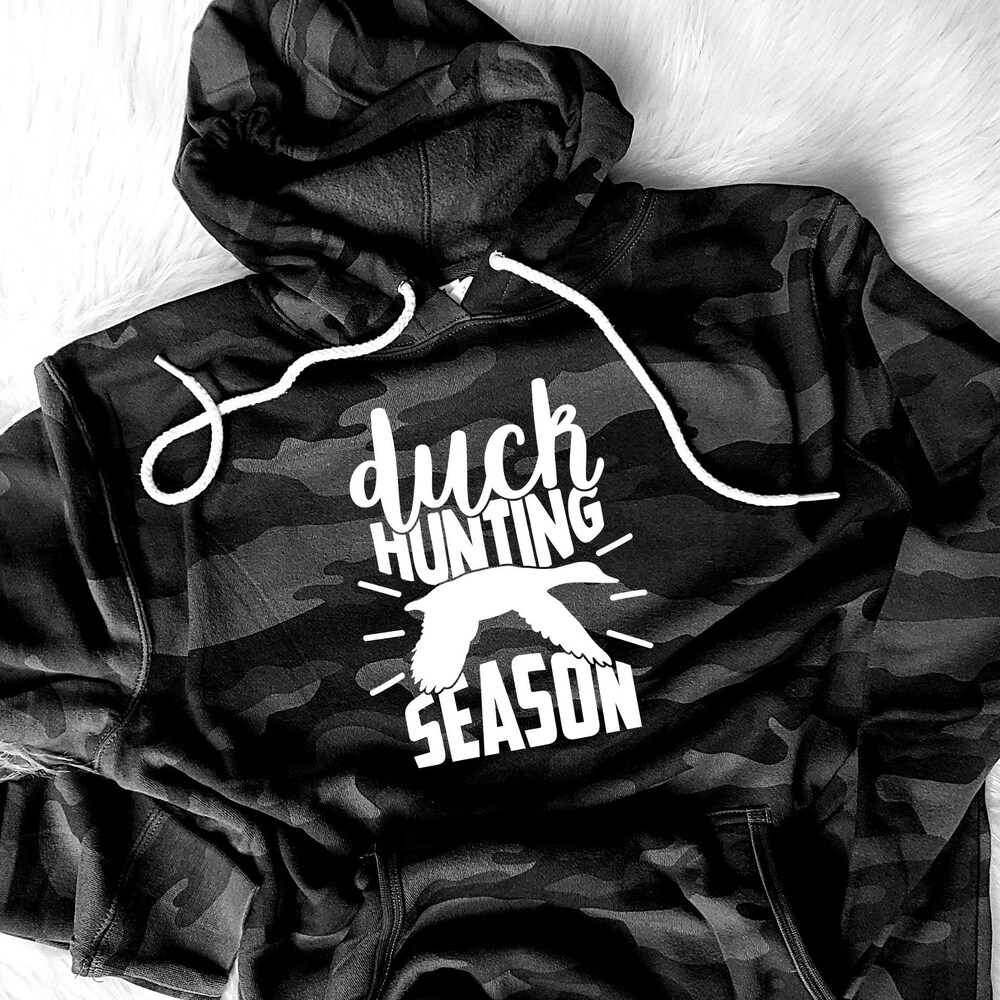 Duck Hunting Season Black Camo Hoodie | Hunting Hoodie | Hunting Sweatshirt | Black Camo | Black And Gray Camo Alwasky