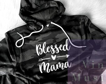 Blessed Mama Camo Hoodie, Mama Hoodie, blessed mama sweatshirt, Black Camo, Black and gray Camo