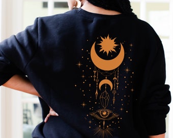 Mal de ojo Sudadera Sol y Luna Todo Ver Ojo Camisas Espirituales Ropa Brujería Cosas Brujería Ropa Brujería Camisa Celestial