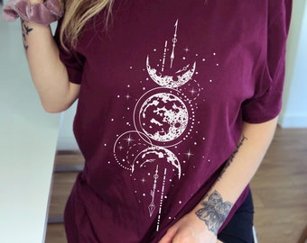 Mystical Moon Shirt Mystical Shirt Moon phases shirt Crescent Moon Full Moon Celestial Shirt celestial top Moon Light Triple Moon