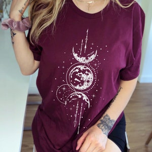 Mystieke Maan Shirt Mystieke Shirt Maan fasen shirt Crescent Moon Volle Maan Hemels Shirt hemelse top Maan Licht Triple Moon