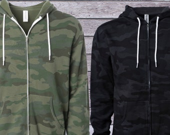 Blank Full Zip Camo Hoodies | Completely blank | Wholesale Price