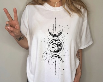 Mystical Moon Shirt, Oversized, Mystical Shirt, Moon phases shirt, crescent moon full moon shirt, moon, celestial shirt, boho, graphic tee