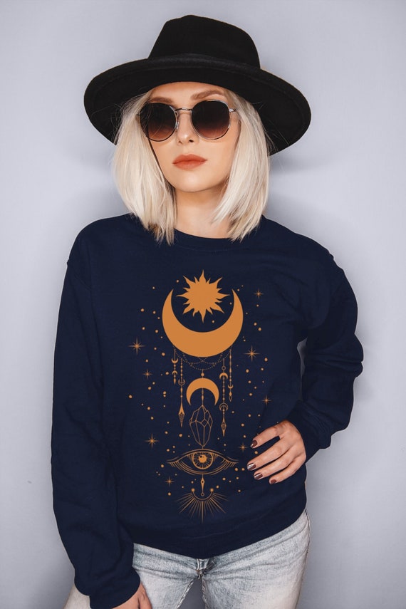 Evil Eye Sweatshirt Sun and Moon All Seeing Eye Spiritual Shirts Witchy Clothing Witchy Things Witchy Clothes Celestial Shirt