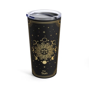 The Sun Tarot Witchy tumbler Tarot Tumbler Witch tumbler Travel mug Occult coffee Fortune Teller Mystical aesthetic Tarot Card