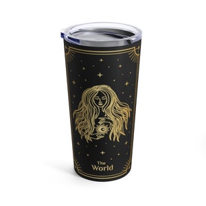 The World Tarot Witchy tumbler Tarot Tumbler Witch tumbler Travel mug Occult coffee Fortune Teller Mystical aesthetic Tarot Card