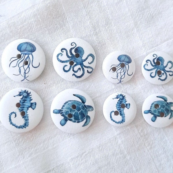 2 sizes- 8-pk+ Wood Sea Life Buttons, Decorative Buttons, Craft Buttons