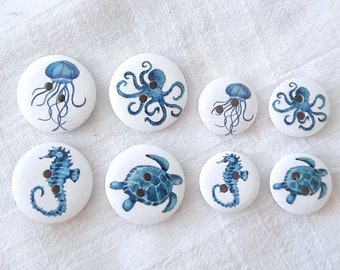 2 sizes- 8-pk+ Wood Sea Life Buttons, Decorative Buttons, Craft Buttons