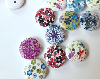 NOTE 3 WEEK DELAY - 8-pk+ Colorful Floral Buttons, Decorative Wood Buttons, Craft Buttons