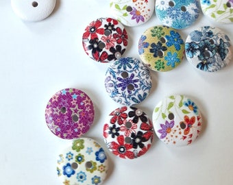Colorful Floral Wood Buttons: 8-Piece Craft Embellishments (15mm)