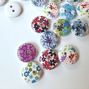 Colorful Floral Wood Buttons: 8-Piece Craft Embellishments (15mm)