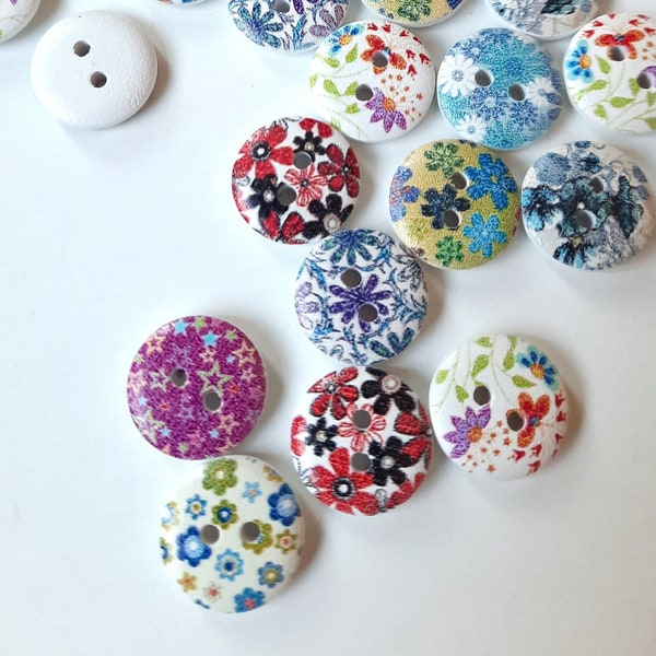 NOTE 3 WEEK DELAY - 8-pk+ Colorful Floral Buttons, Decorative Wood Buttons, Craft Buttons