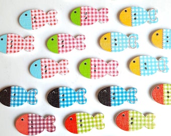 8-pack+ Cute Fish Buttons, Decorative Wood Buttons, Craft Buttons