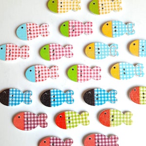 Paquete de 8 botones con forma de pez, botones decorativos de madera, botones para manualidades